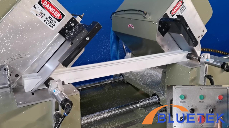 45 degrees cutting of double heads upvc window cutting machine