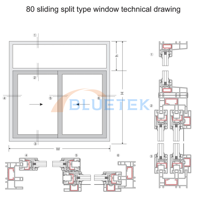 80mm PVC SLIDING WINDOW PROFILE DRAWING