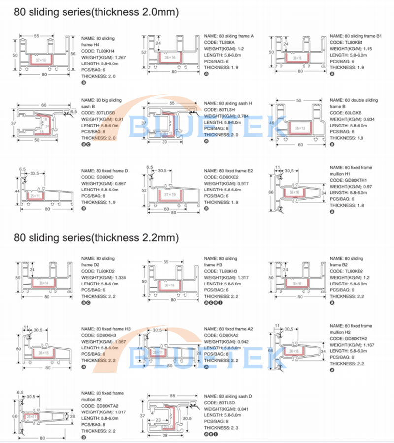 80mm SLIDING WINDOW DRAWING